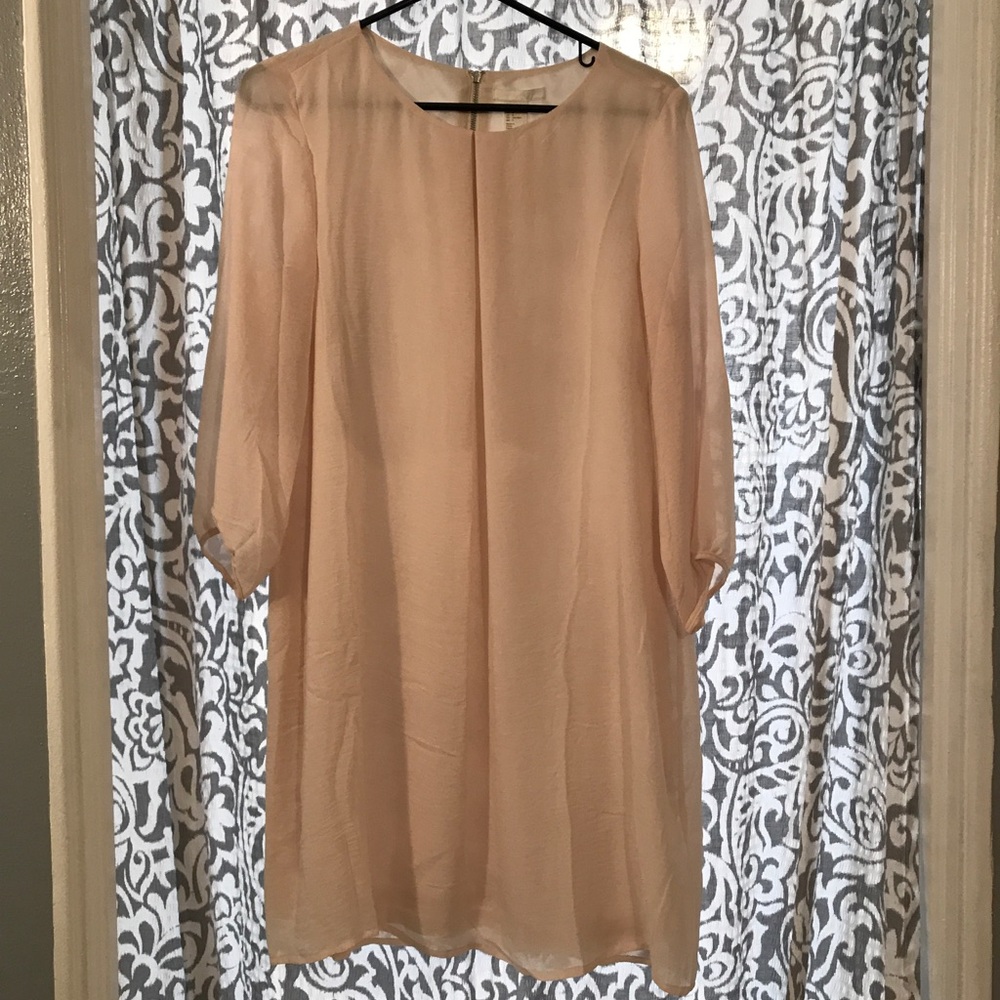 H&M Peachy Pink Sheer Long-sleeve Dress